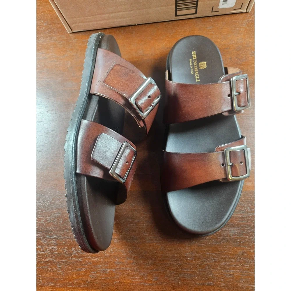 Bruno Magli Men's Sandals Erasmo Buckle Rustic Brown Genuine‎ Leather 13 M